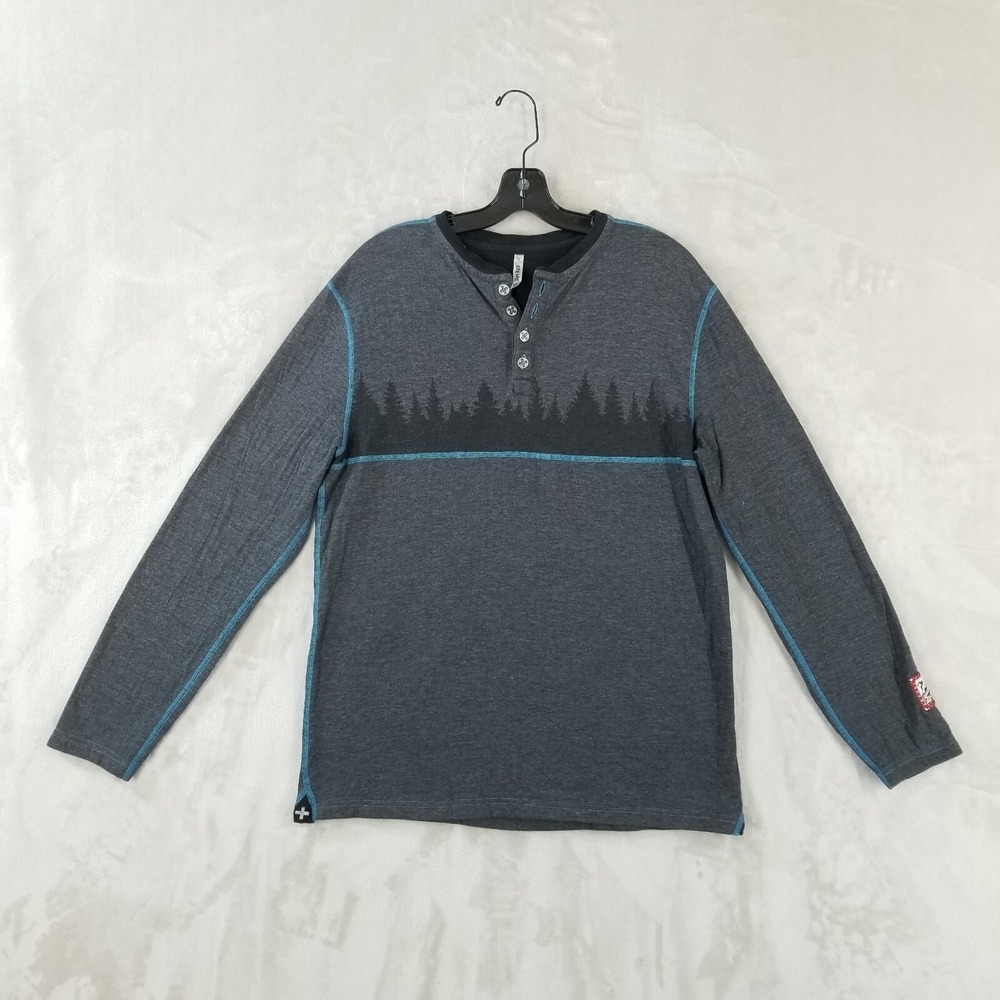 Alp-n-Rock Henley Men‎ XL Double Cloth Long Sleeve Cotton Blend Shirt Trees Ski